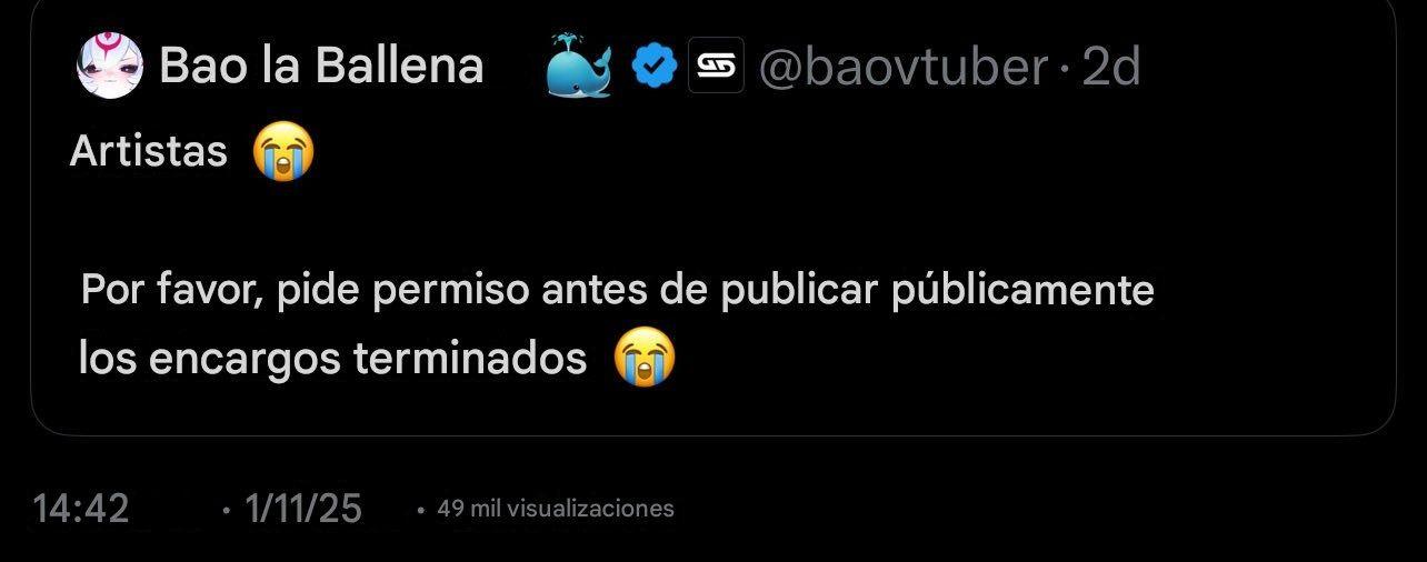 Capture d'écran du tweet de la VTuber Bao critiquant Skeb