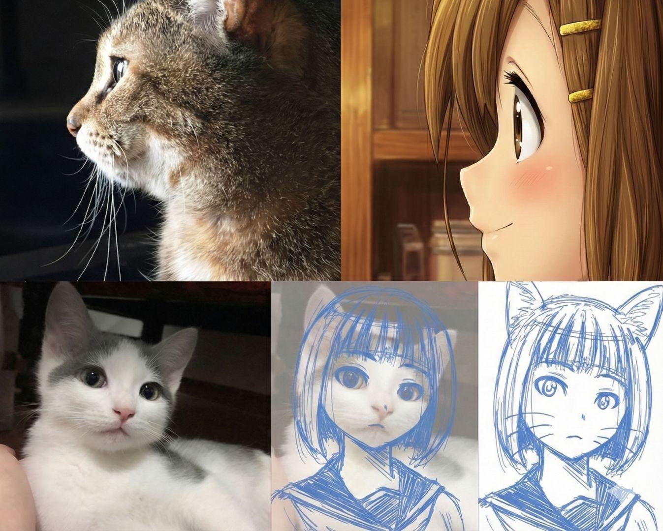 Illustration des traits faciaux d'un personnage d'anime comparés à un chaton, expliquant le concept kawaii