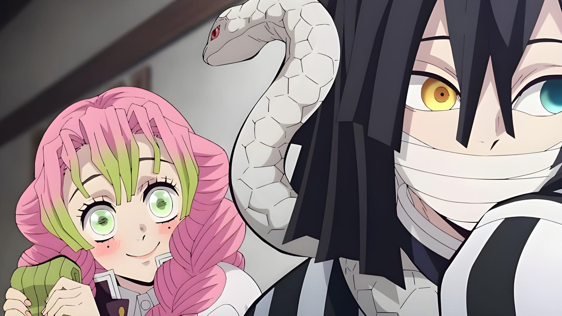 Mitsuri Kanroji et Obanai Iguro, le Pilier de l'Amour et de la Serpent, dans Kimetsu no Yaiba
