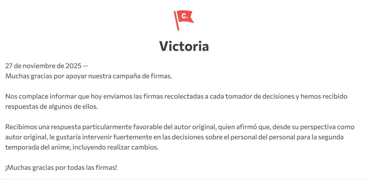 Message des organisateurs de la pétition Bocchi the Rock! déclarant la victoire et l'intervention d'Aki Hamaji