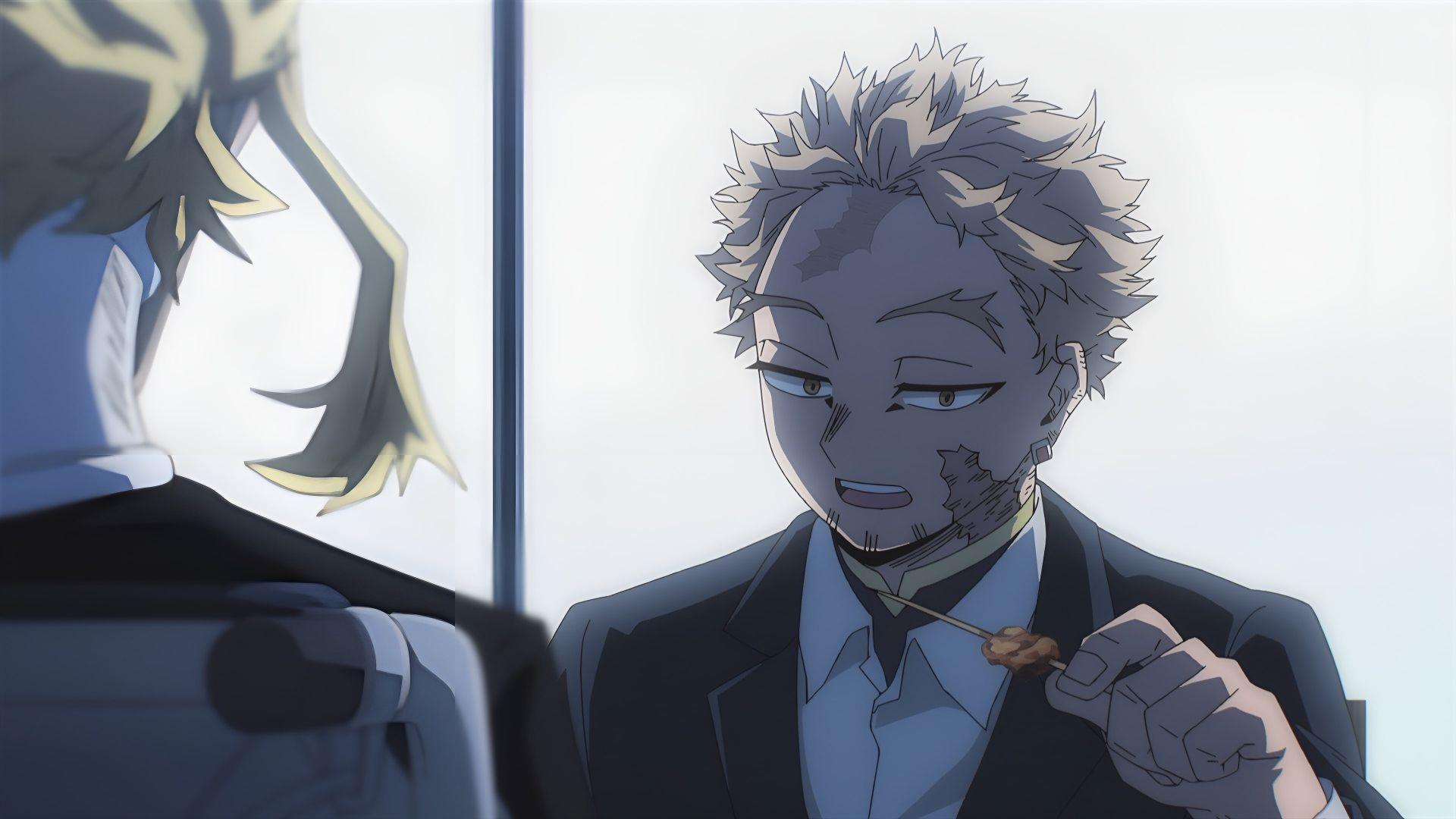 Scène dramatique avec Deku et ses camarades à la fin de My Hero Academia