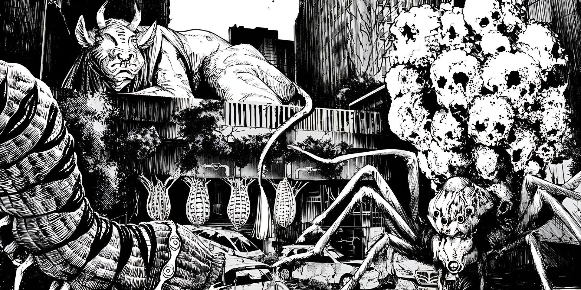 Illustration de Tokyo transformée en Inhuman Makyo, un paysage dévasté et maudit dans Jujutsu Kaisen Modulo