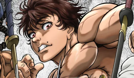 Affiche promotionnelle de l'anime Baki-Dou sur Netflix, annonçant la sortie mondiale des 13 épisodes.