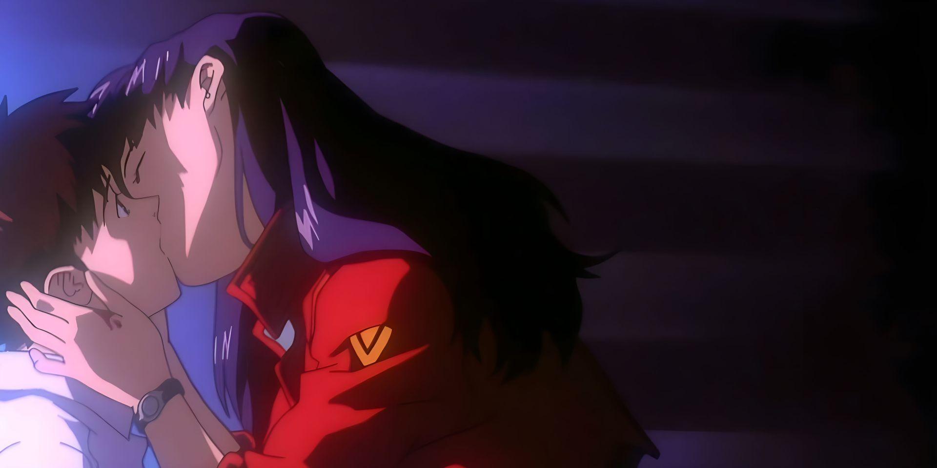 Misato et Shinji dans une scène clé de The End of Evangelion