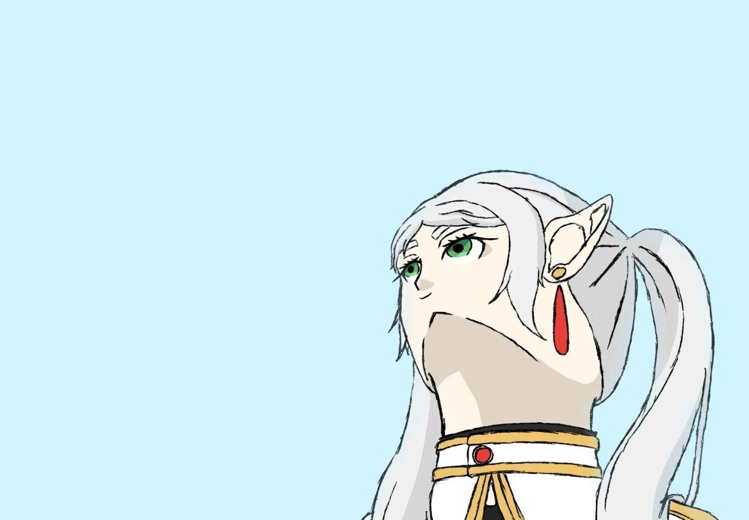 Compilation de fan arts et illustrations du mème Frieren regardant vers le haut