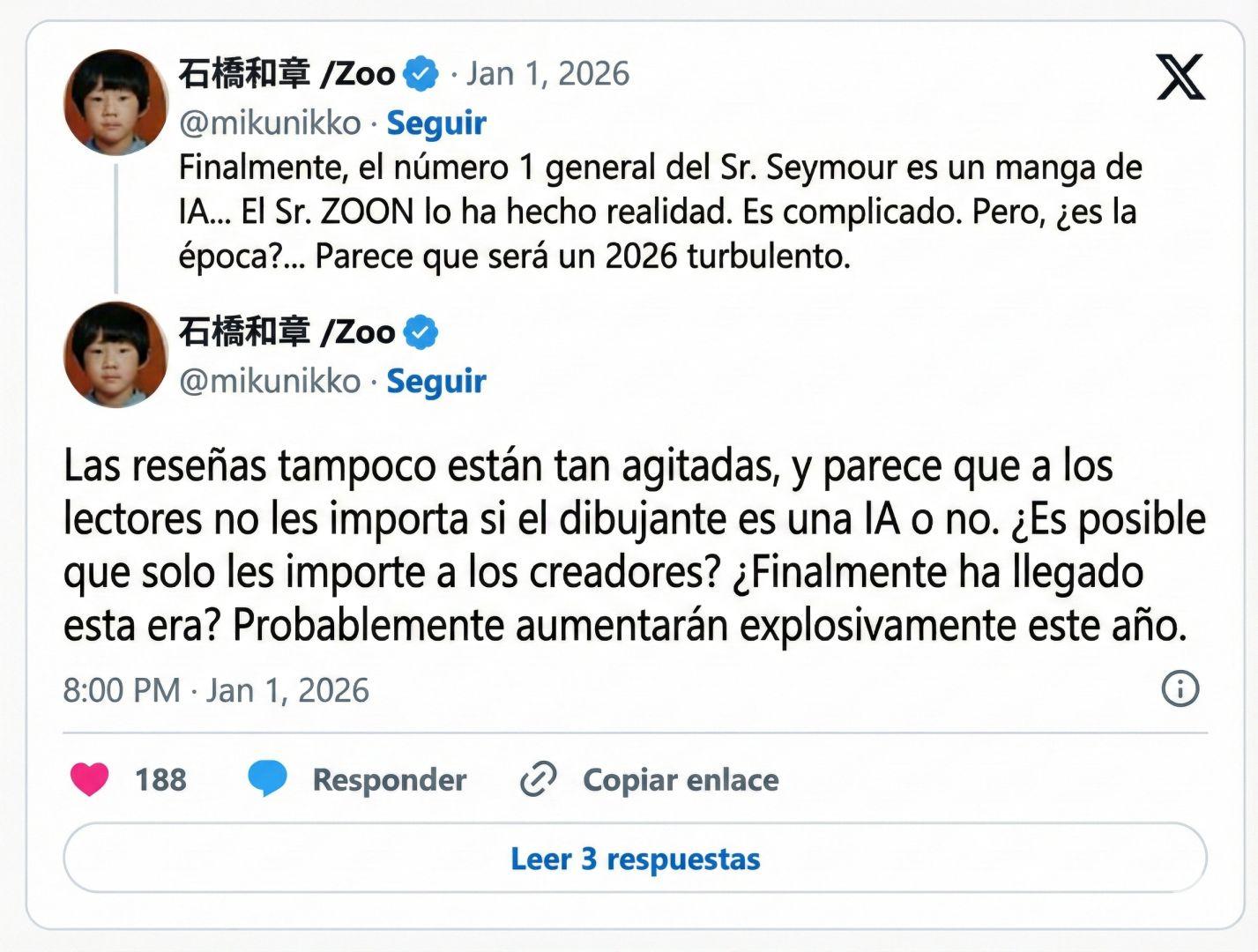 Capture d'écran d'un commentaire de Kazuaki Ishibashi sur l'impact du manga IA sur l'industrie