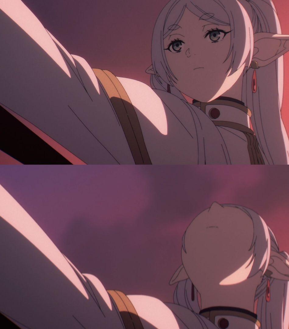Comparaison entre le mème viral de Frieren et la scène de l'anime