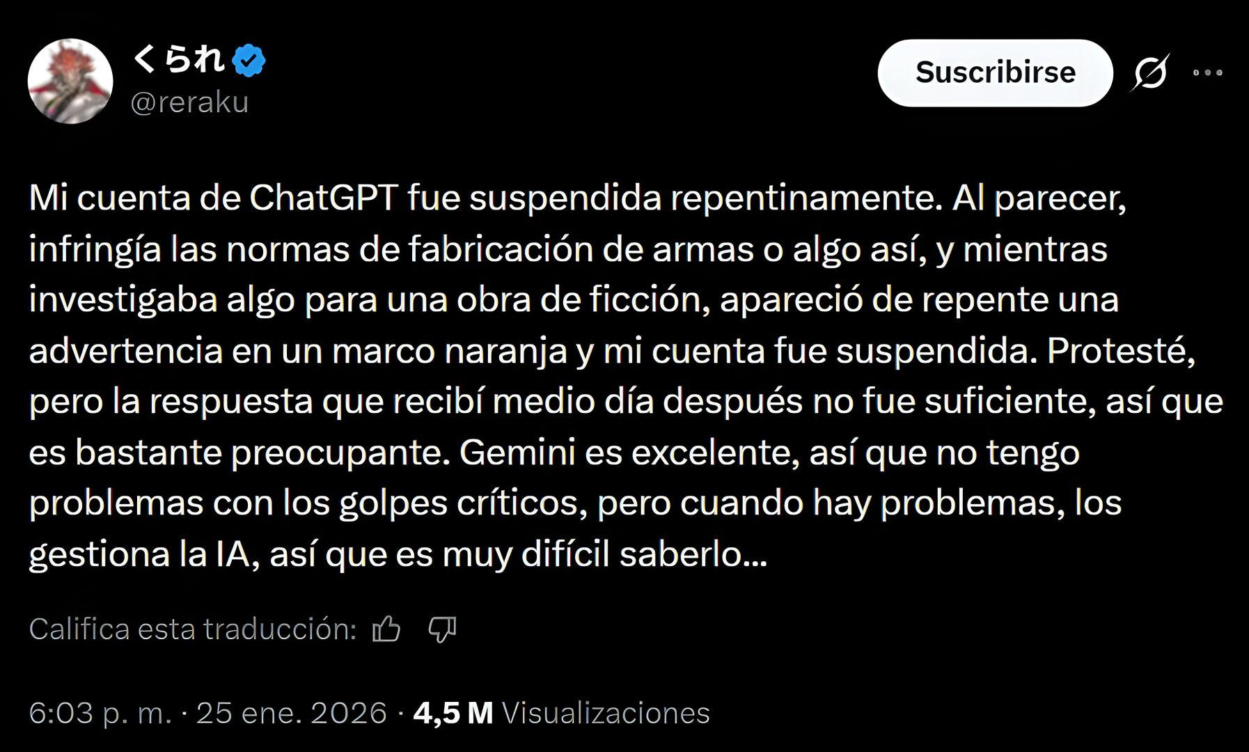 Capture d'écran de la suspension de compte ChatGPT de Kurare