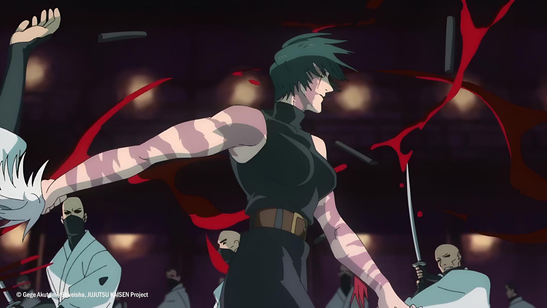 Scène de l'épisode 4 de Jujutsu Kaisen montrant Maki en action, source de débat