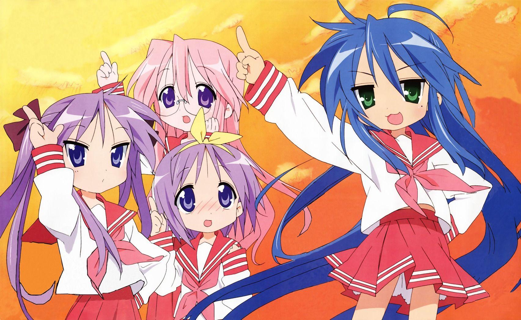 Konata Izumi et les personnages de Lucky Star, pionnier du genre 'cute girls doing cute things' des animes 2000