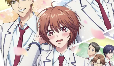 Second visuel clé de l'anime Hana-Kimi, présentant les personnages principaux dans une ambiance scolaire dynamique.