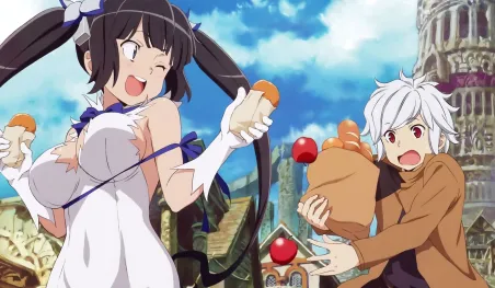 Visuel annonçant la production de la sixième saison de Danmachi, avec les personnages principaux Bell Cranel et Hestia