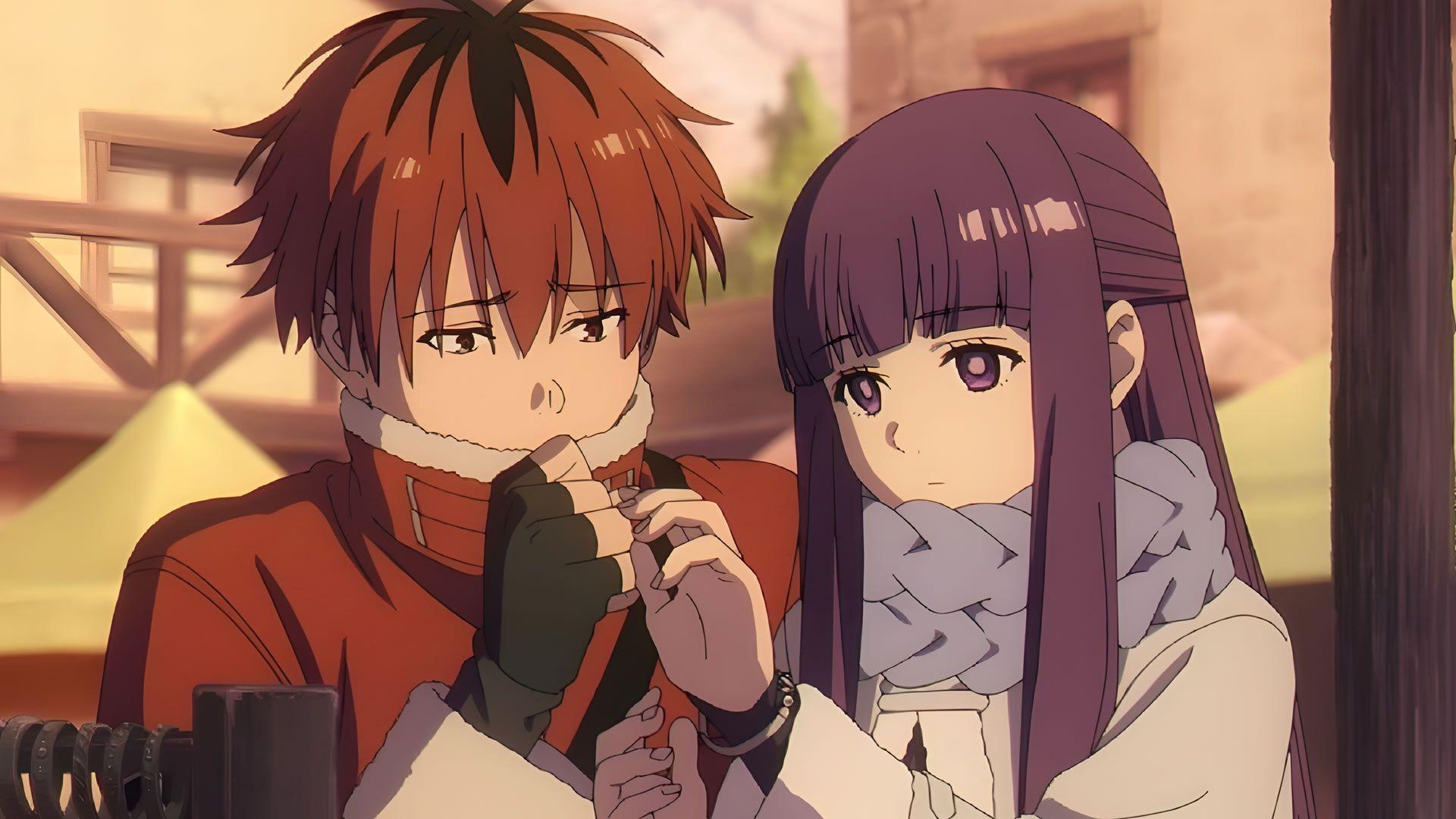 Fern et Stark, les jeunes compagnons de Frieren, partageant un moment de complicité.