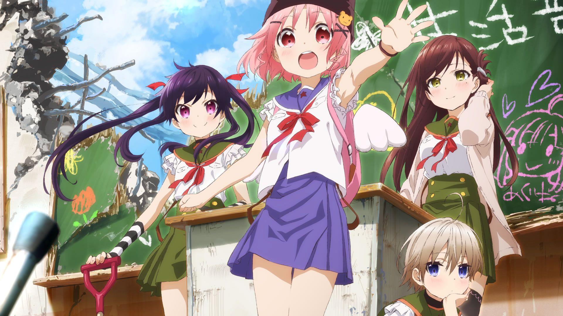 Personnages de School-Live! dans un environnement trompeur, illustrant son final dépressif