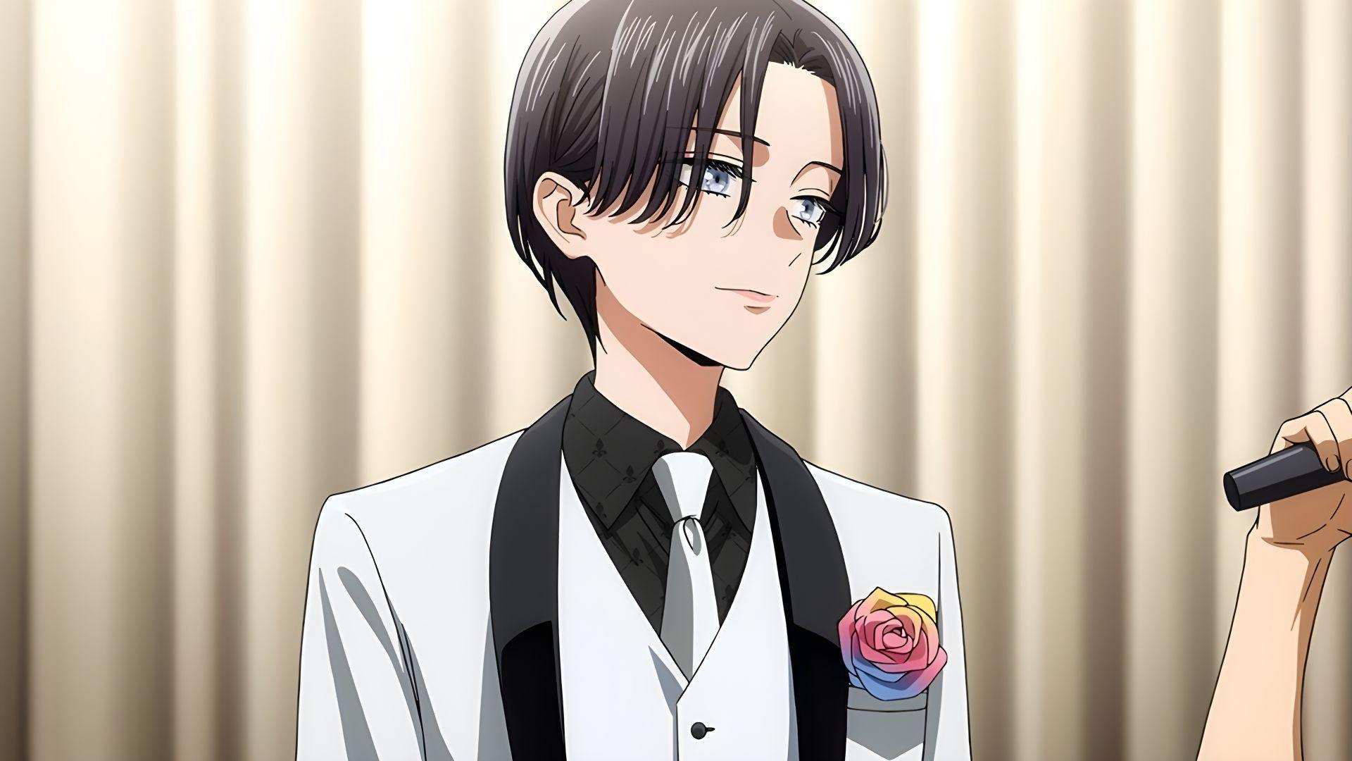 Shoya Ishige, seiyuu de Wakana Gojo, mesurant Hina Suguta pour le costume de Rei-sama.